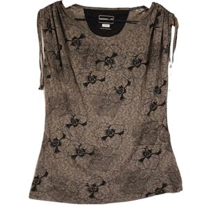 Merrell Cinch Gather Shoulder Burnout Tee Grey Flower Outdoor Hiking Shirt sz Md